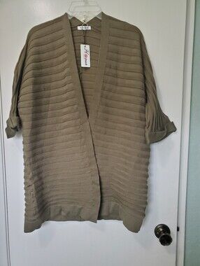 Hotouch Womens Olive Drab Kimono Sleeves Ribbed Knit Cardigan Sweater NWT Sz Med